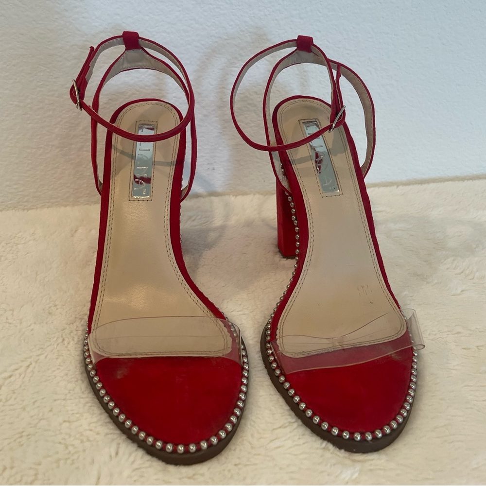 8.5 Red Beaded heel with clear strap